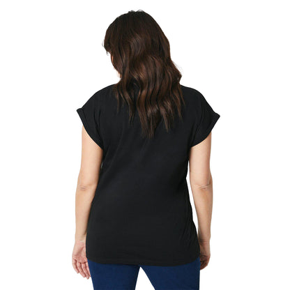 Black - Back - Dorothy Perkins Womens-Ladies Cotton Curved Roll Sleeve T-Shirt