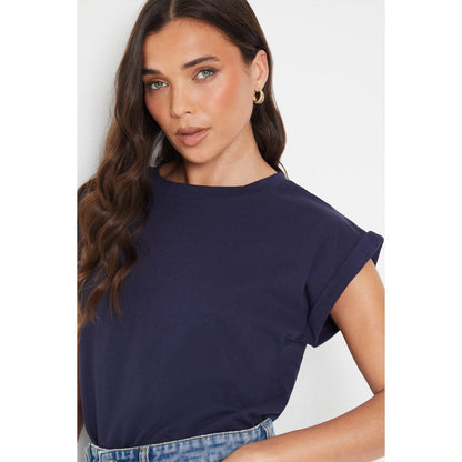 Navy - Front - Dorothy Perkins Womens-Ladies Cotton Petite Roll Sleeve T-Shirt