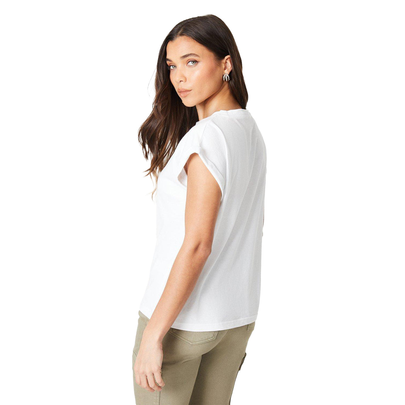 White - Back - Dorothy Perkins Womens-Ladies Cotton Petite Roll Sleeve T-Shirt