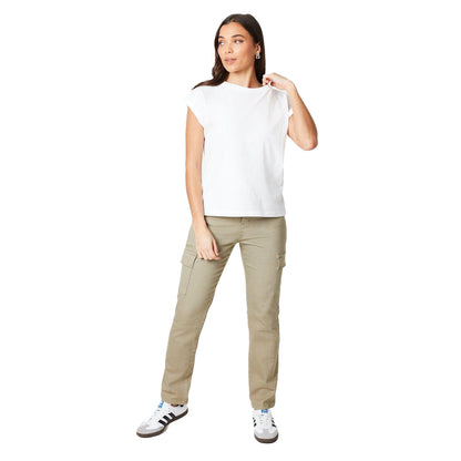 White - Side - Dorothy Perkins Womens-Ladies Cotton Petite Roll Sleeve T-Shirt