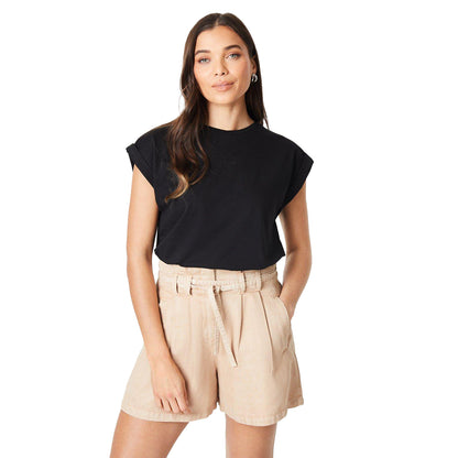 Black - Front - Dorothy Perkins Womens-Ladies Cotton Petite Roll Sleeve T-Shirt