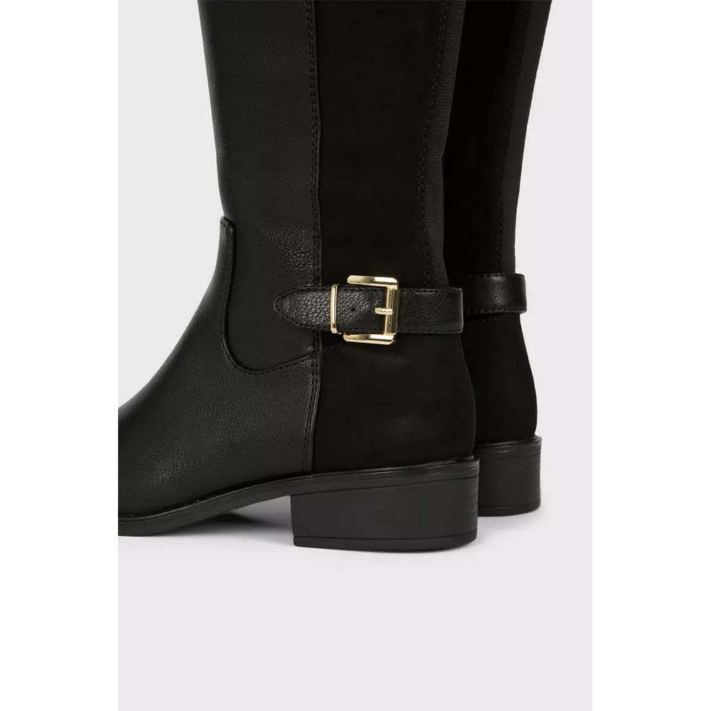 Black - Back - Dorothy Perkins Womens-Ladies Kinley Buckle Detail Riding Boots