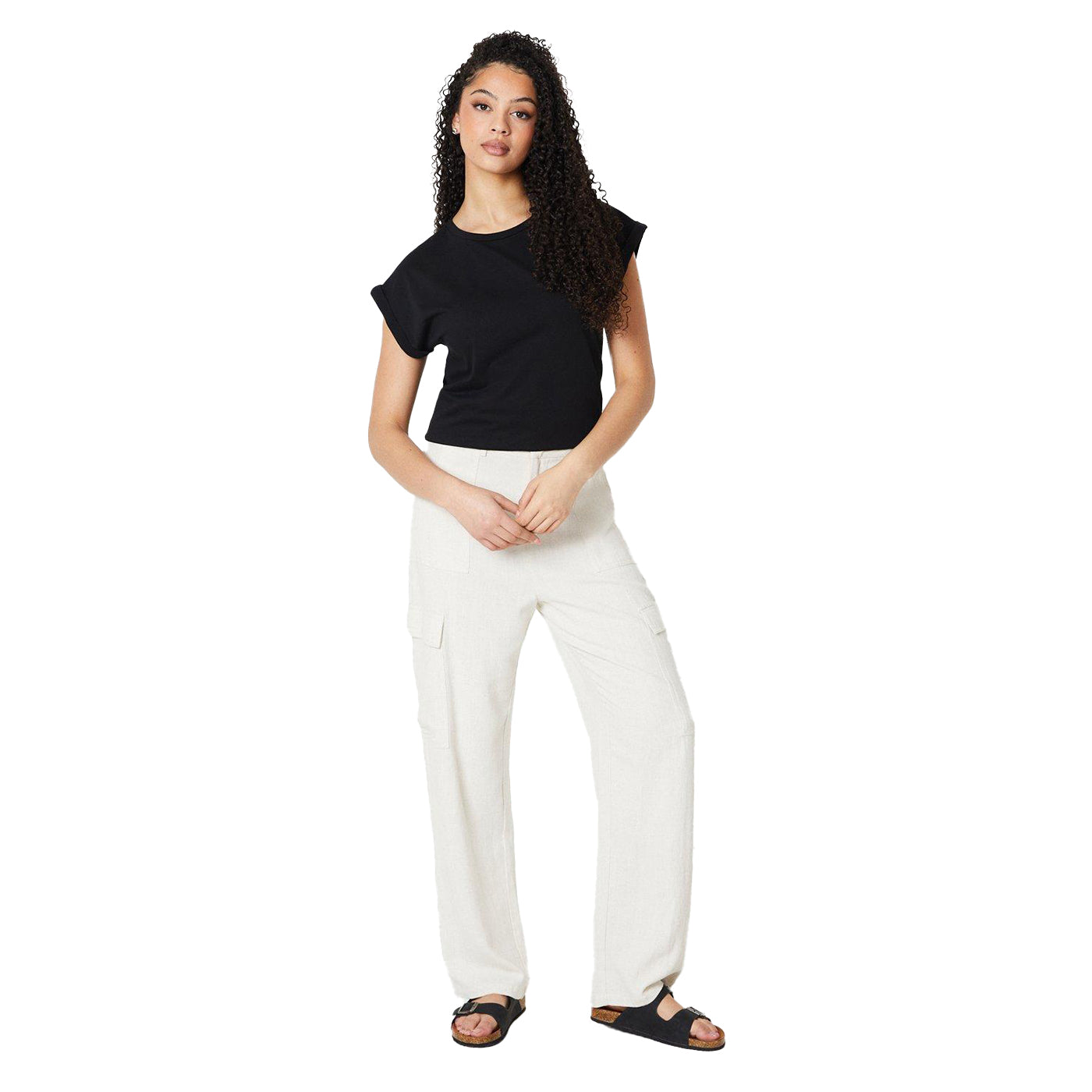 Black - Lifestyle - Dorothy Perkins Womens-Ladies Cotton Tall Roll Sleeve T-Shirt