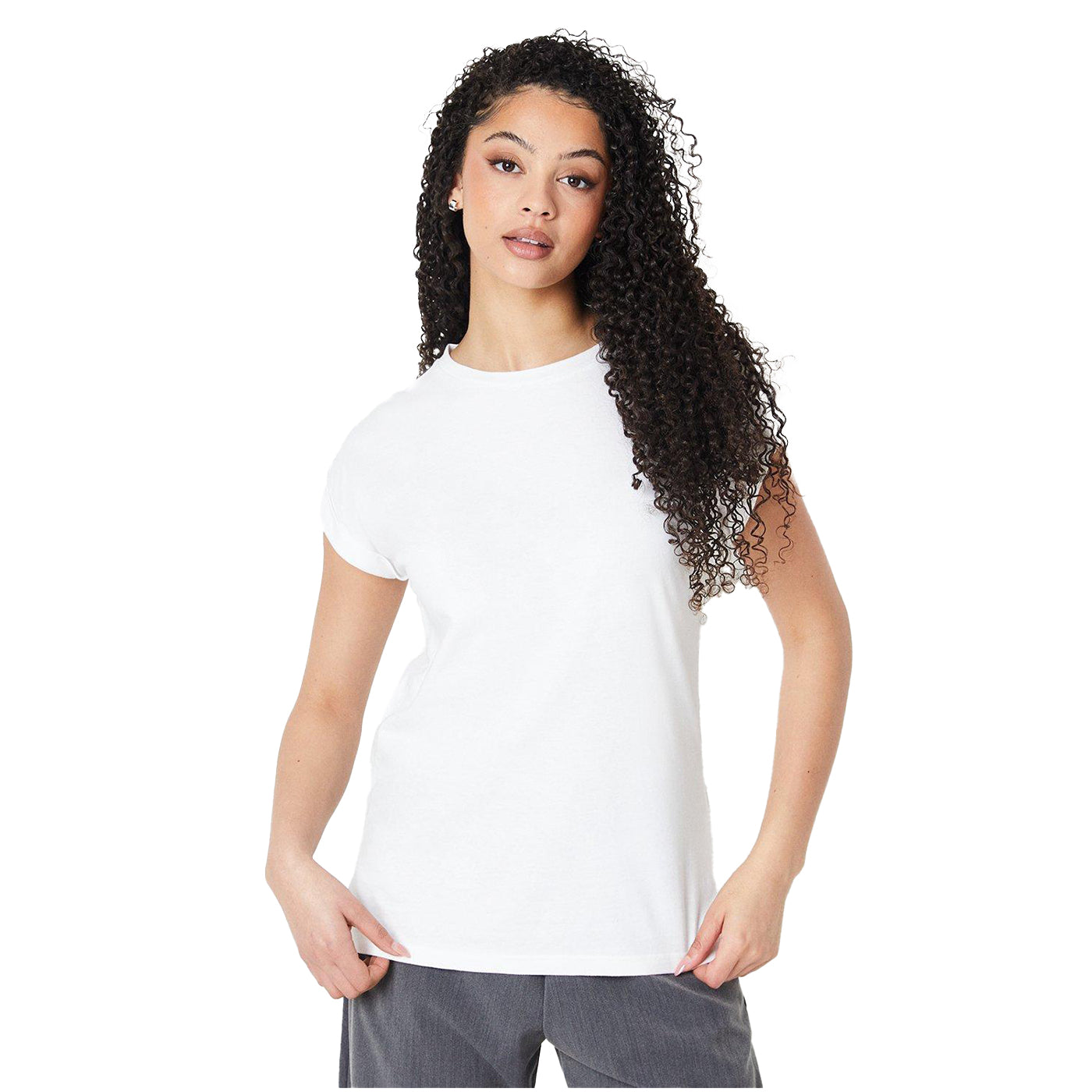 White - Front - Dorothy Perkins Womens-Ladies Cotton Tall Roll Sleeve T-Shirt