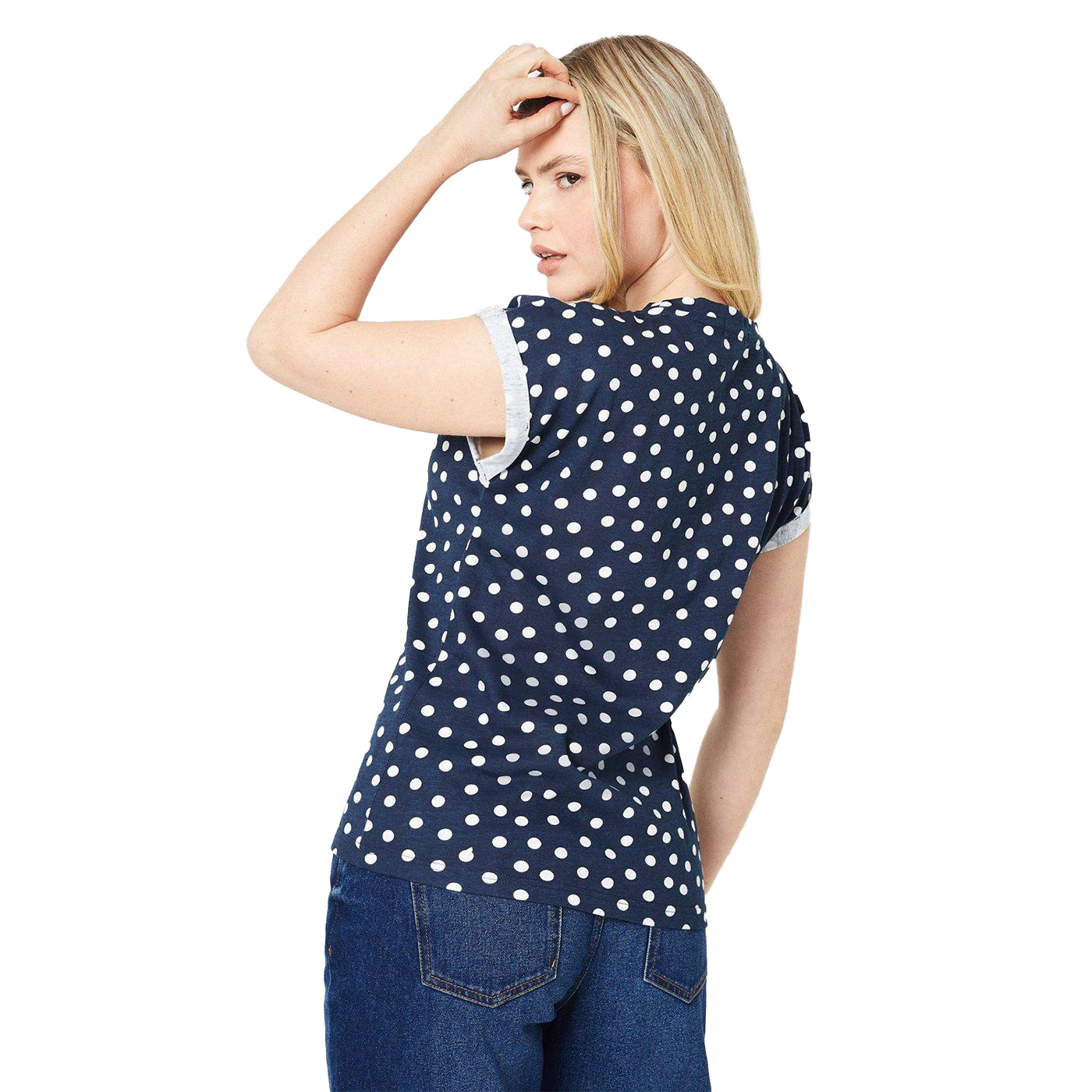 Navy-White - Back - Dorothy Perkins Womens-Ladies Polka Dot Cotton T-Shirt