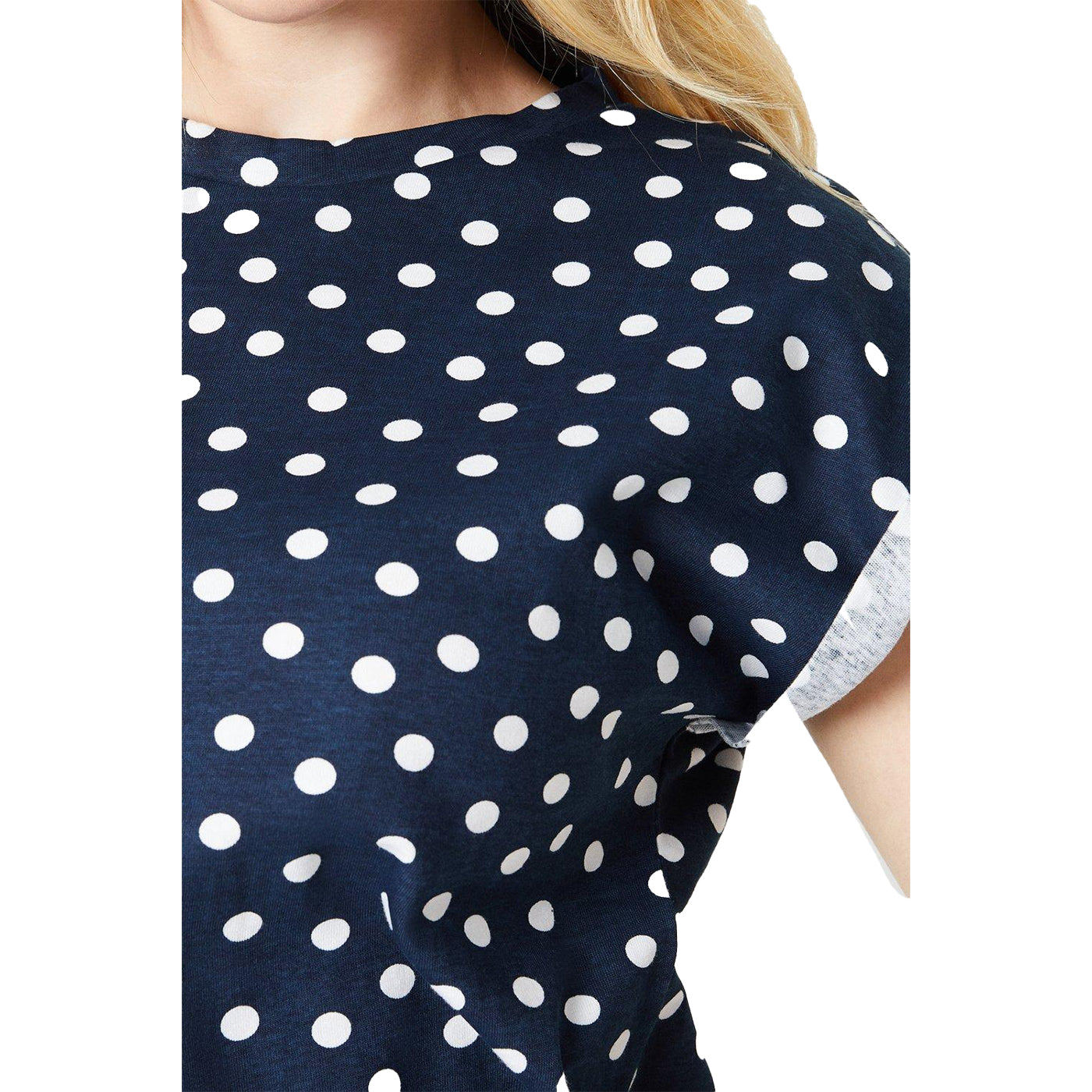 Navy-White - Side - Dorothy Perkins Womens-Ladies Polka Dot Cotton T-Shirt