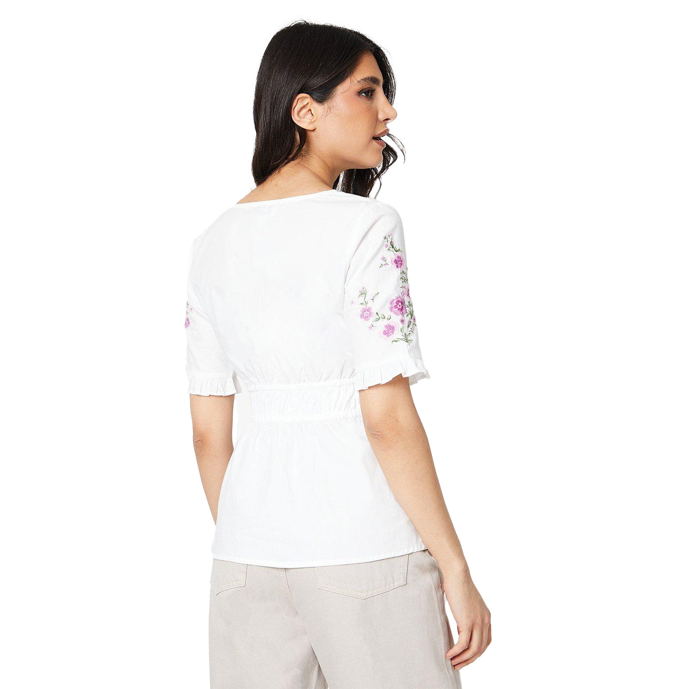 White - Back - Dorothy Perkins Womens-Ladies Embroidered Poplin Blouse