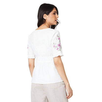 White - Back - Dorothy Perkins Womens-Ladies Embroidered Poplin Blouse