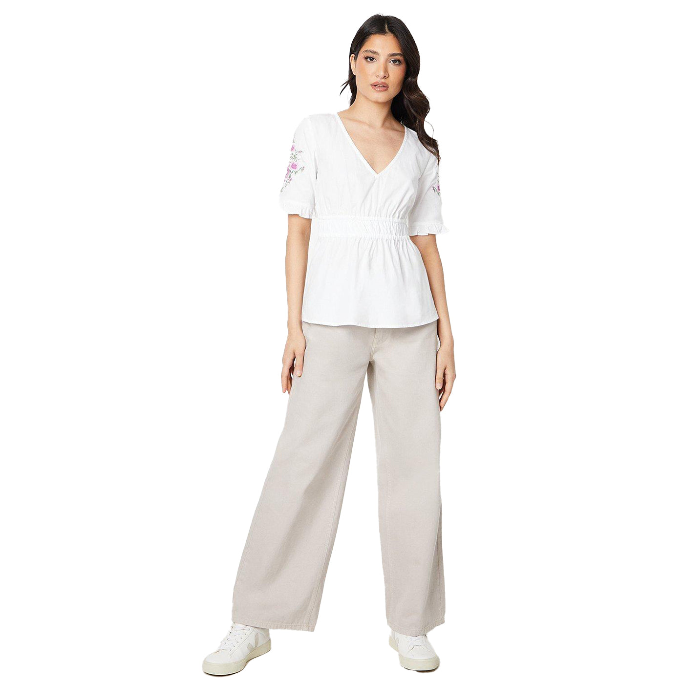White - Pack Shot - Dorothy Perkins Womens-Ladies Embroidered Poplin Blouse
