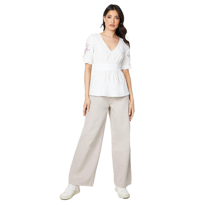 White - Pack Shot - Dorothy Perkins Womens-Ladies Embroidered Poplin Blouse