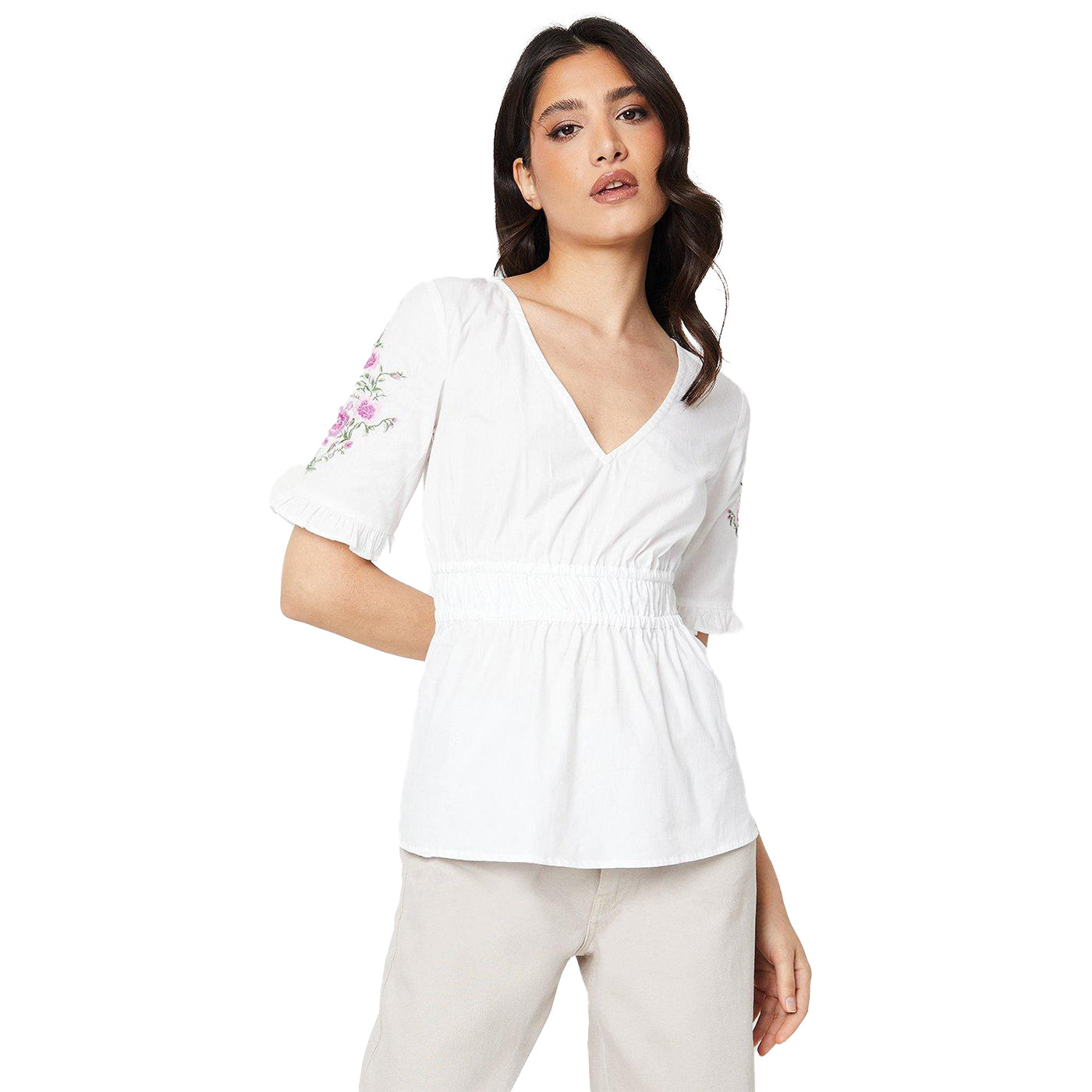 White - Front - Dorothy Perkins Womens-Ladies Embroidered Poplin Blouse