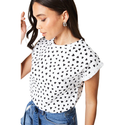Black-White - Side - Dorothy Perkins Womens-Ladies Heart Cotton Petite T-Shirt