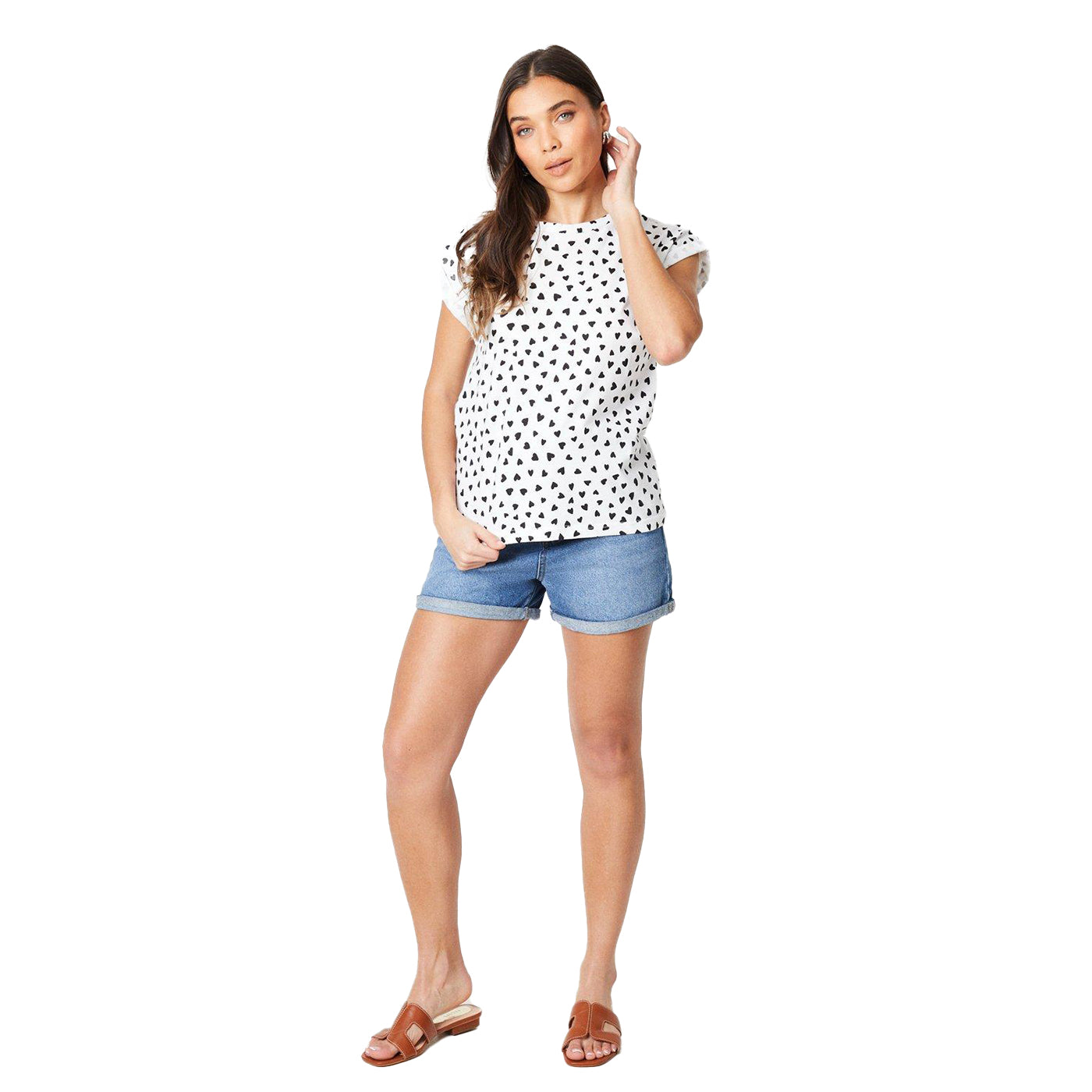 Black-White - Lifestyle - Dorothy Perkins Womens-Ladies Heart Cotton Petite T-Shirt