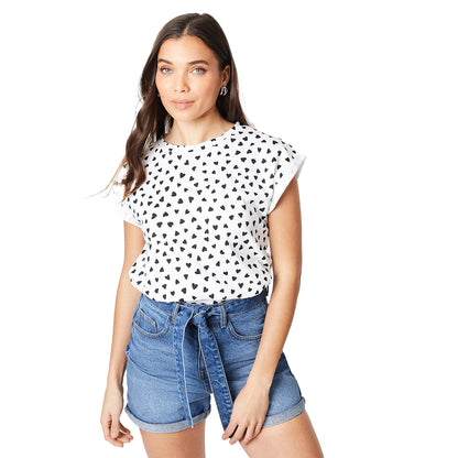 Black-White - Front - Dorothy Perkins Womens-Ladies Heart Cotton Petite T-Shirt
