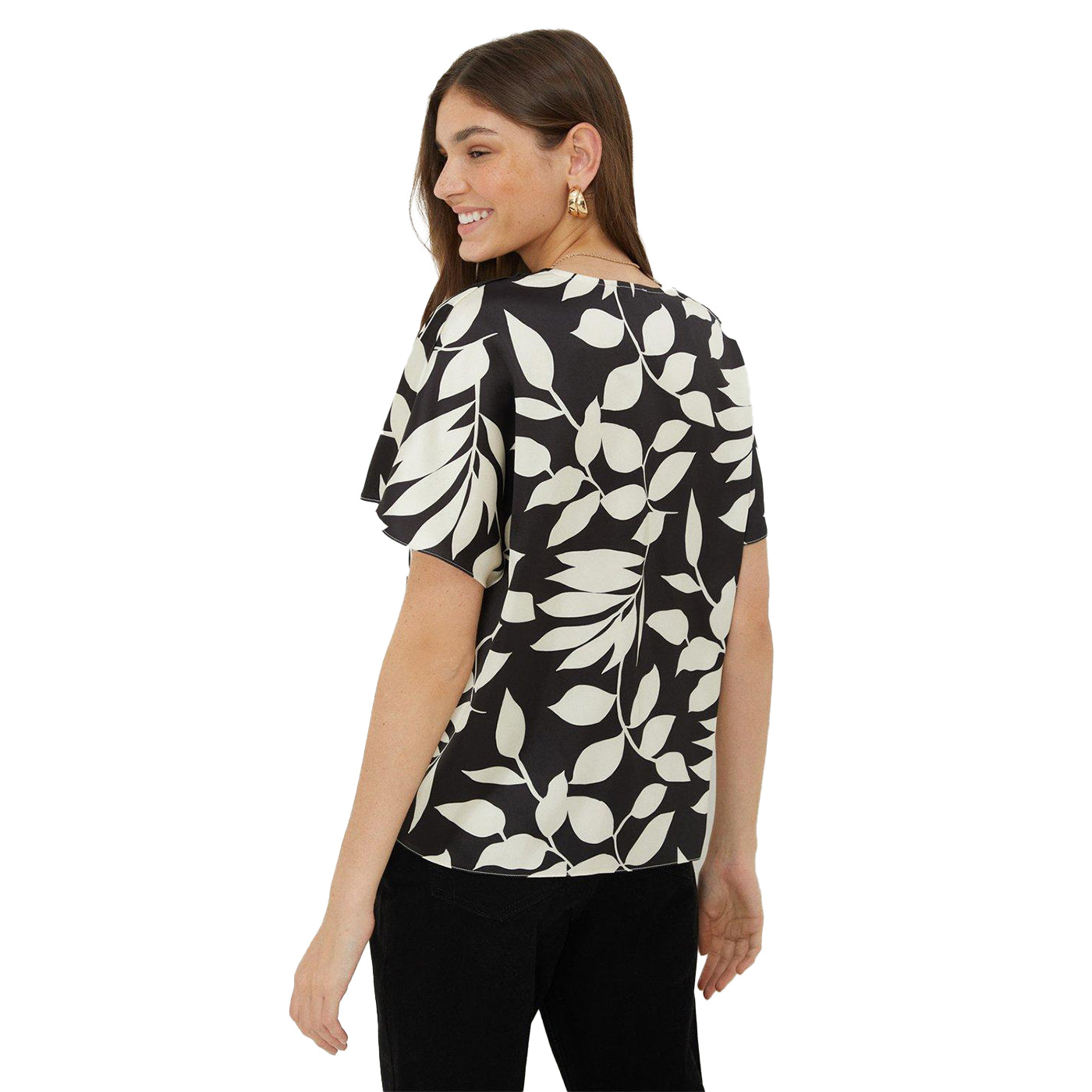 Monochrome - Back - Dorothy Perkins Womens-Ladies Floral Pleated Blouse