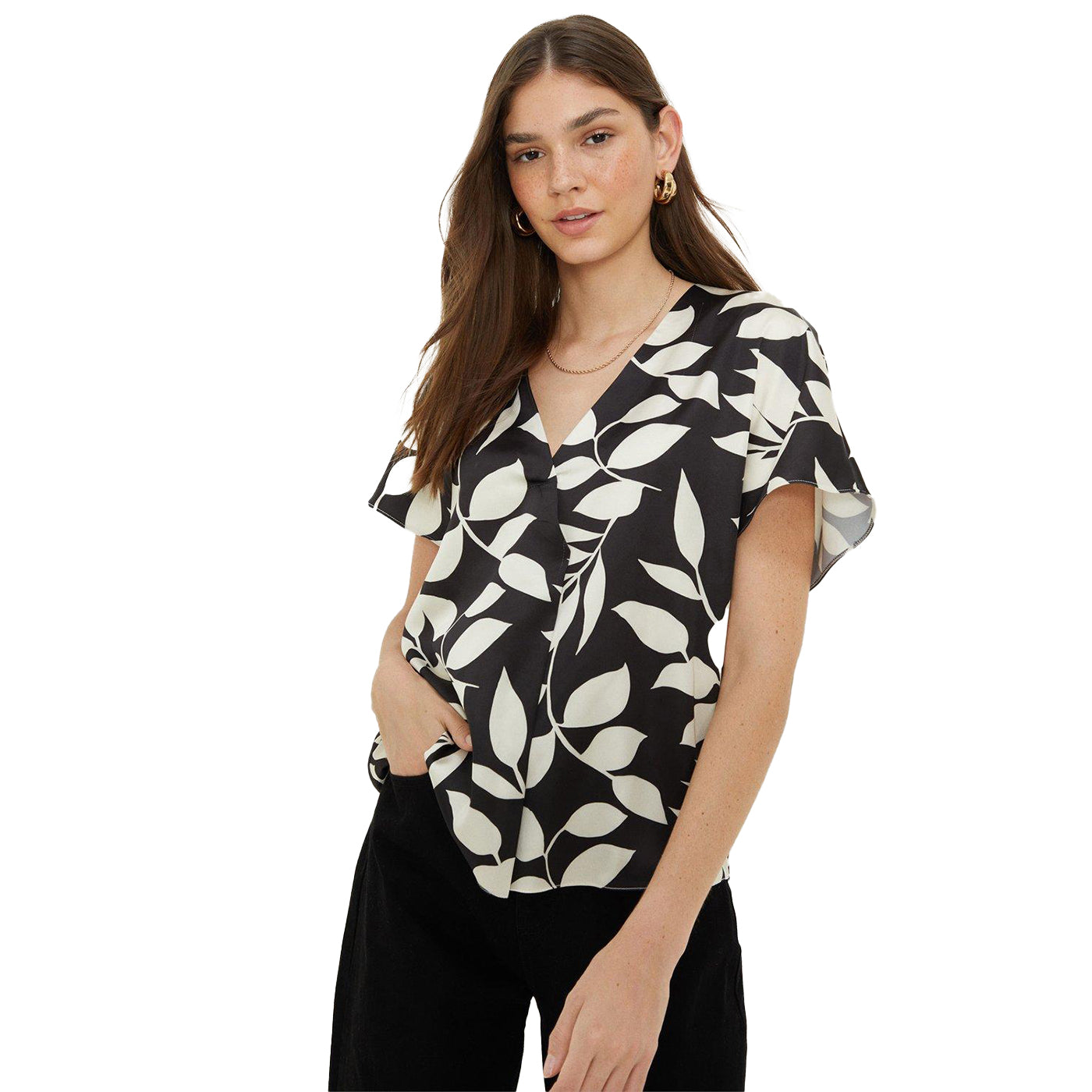 Monochrome - Front - Dorothy Perkins Womens-Ladies Floral Pleated Blouse