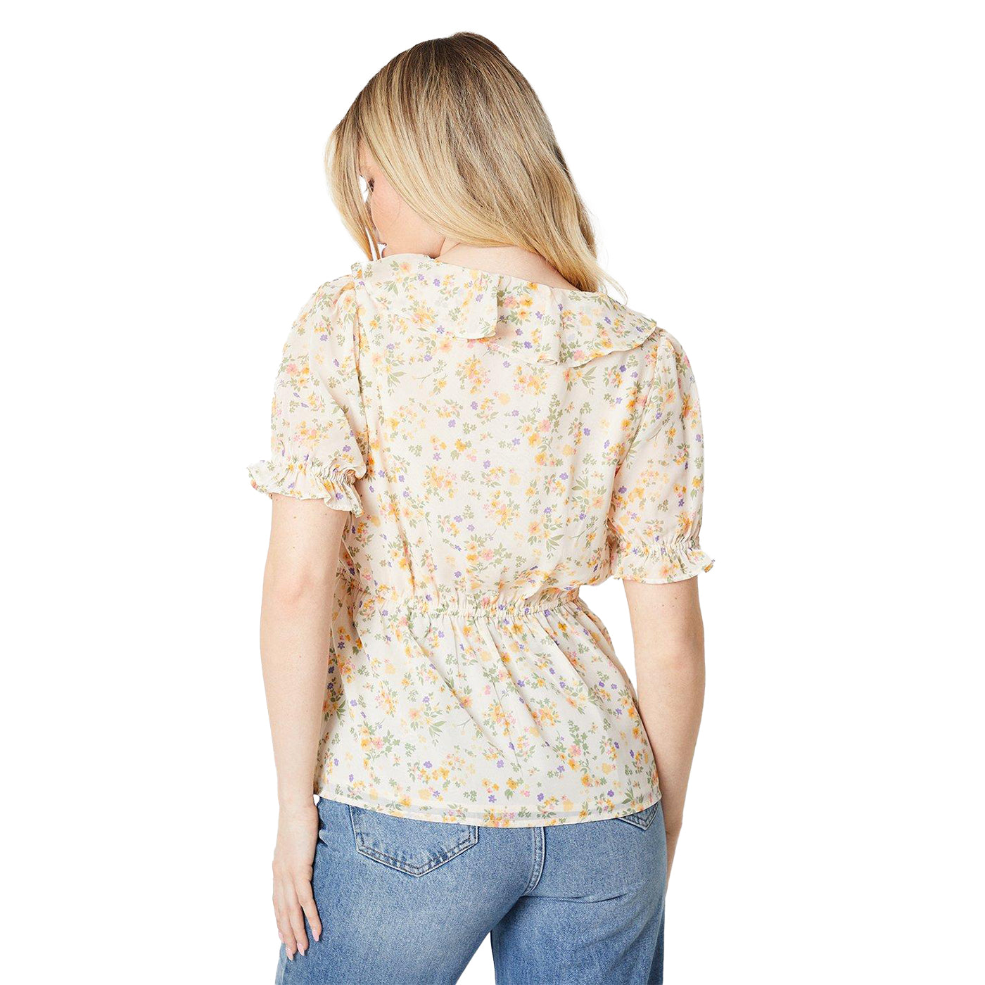 Ivory - Back - Dorothy Perkins Womens-Ladies Ditsy Print Frill Neck Puff Sleeve Blouse
