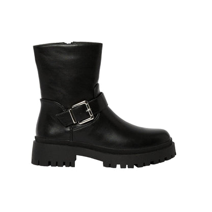 Black - Back - Faith Womens-Ladies Kennedy Buckle Chunky Heel Ankle Boots