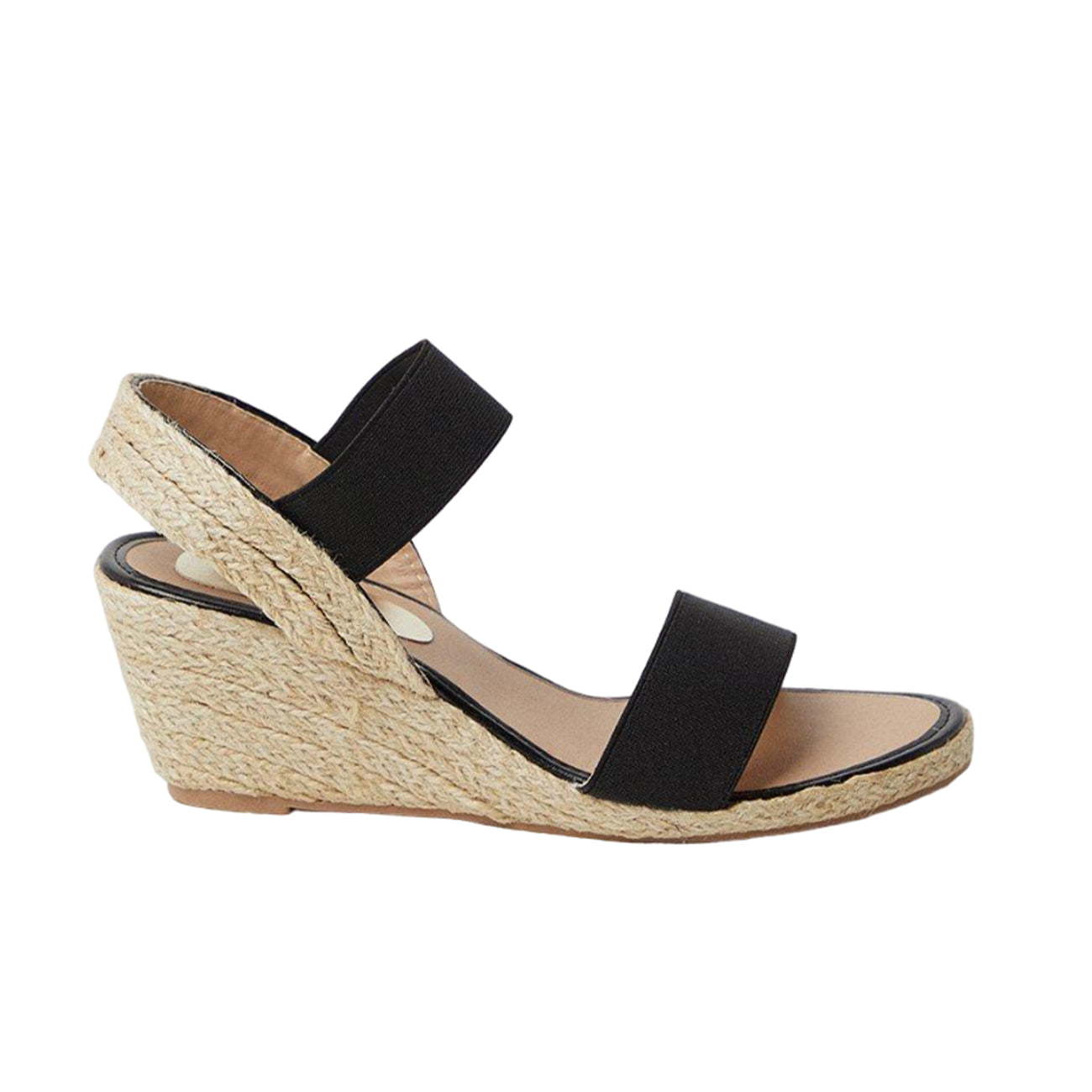 Black - Back - Good For The Sole Womens-Ladies Rema Elastic Strap Extra Wide Wedges