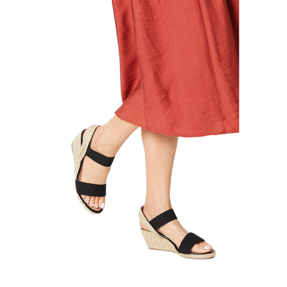 Black - Side - Good For The Sole Womens-Ladies Rema Elastic Strap Extra Wide Wedges