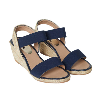 Navy - Front - Good For The Sole Womens-Ladies Rema Elastic Strap Extra Wide Wedges