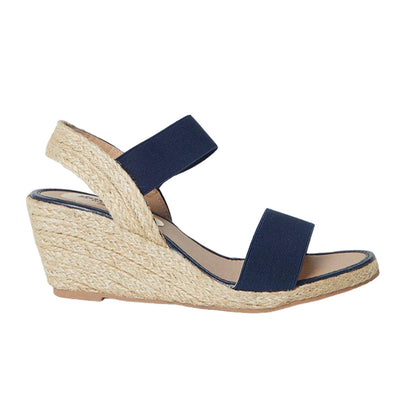 Navy - Back - Good For The Sole Womens-Ladies Rema Elastic Strap Extra Wide Wedges
