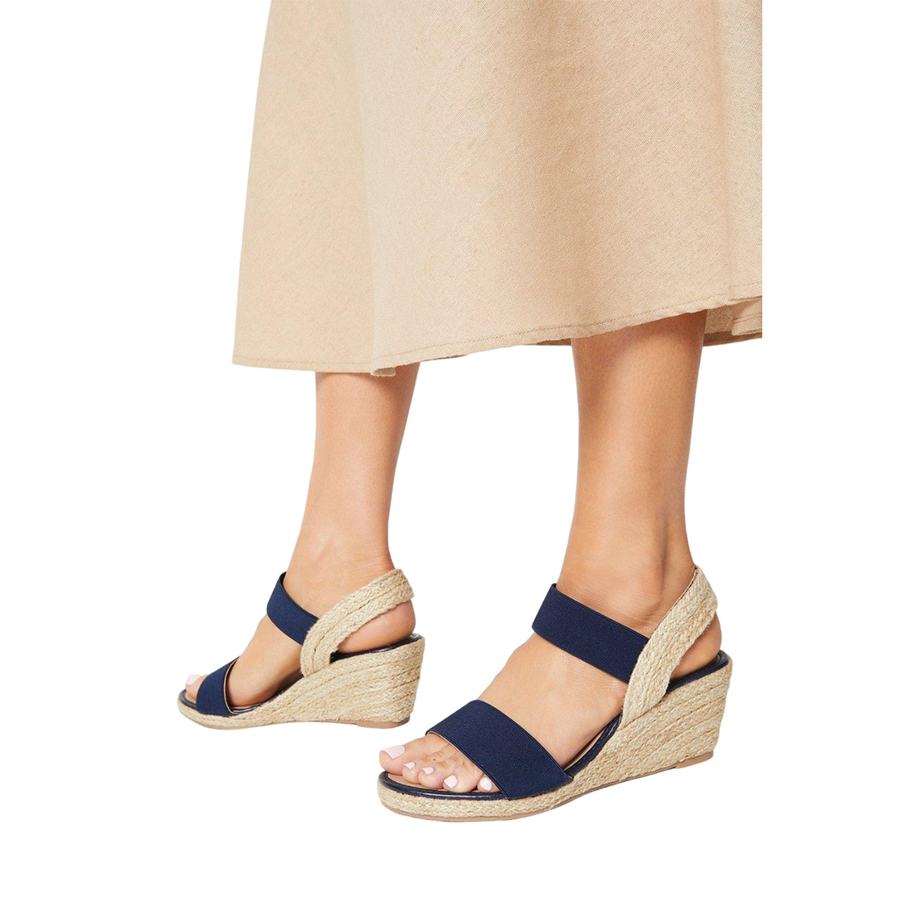 Navy - Side - Good For The Sole Womens-Ladies Rema Elastic Strap Extra Wide Wedges