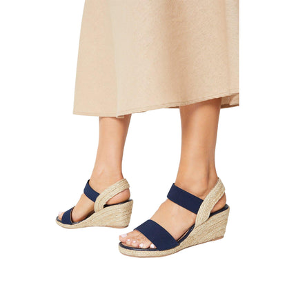 Navy - Side - Good For The Sole Womens-Ladies Rema Elastic Strap Extra Wide Wedges