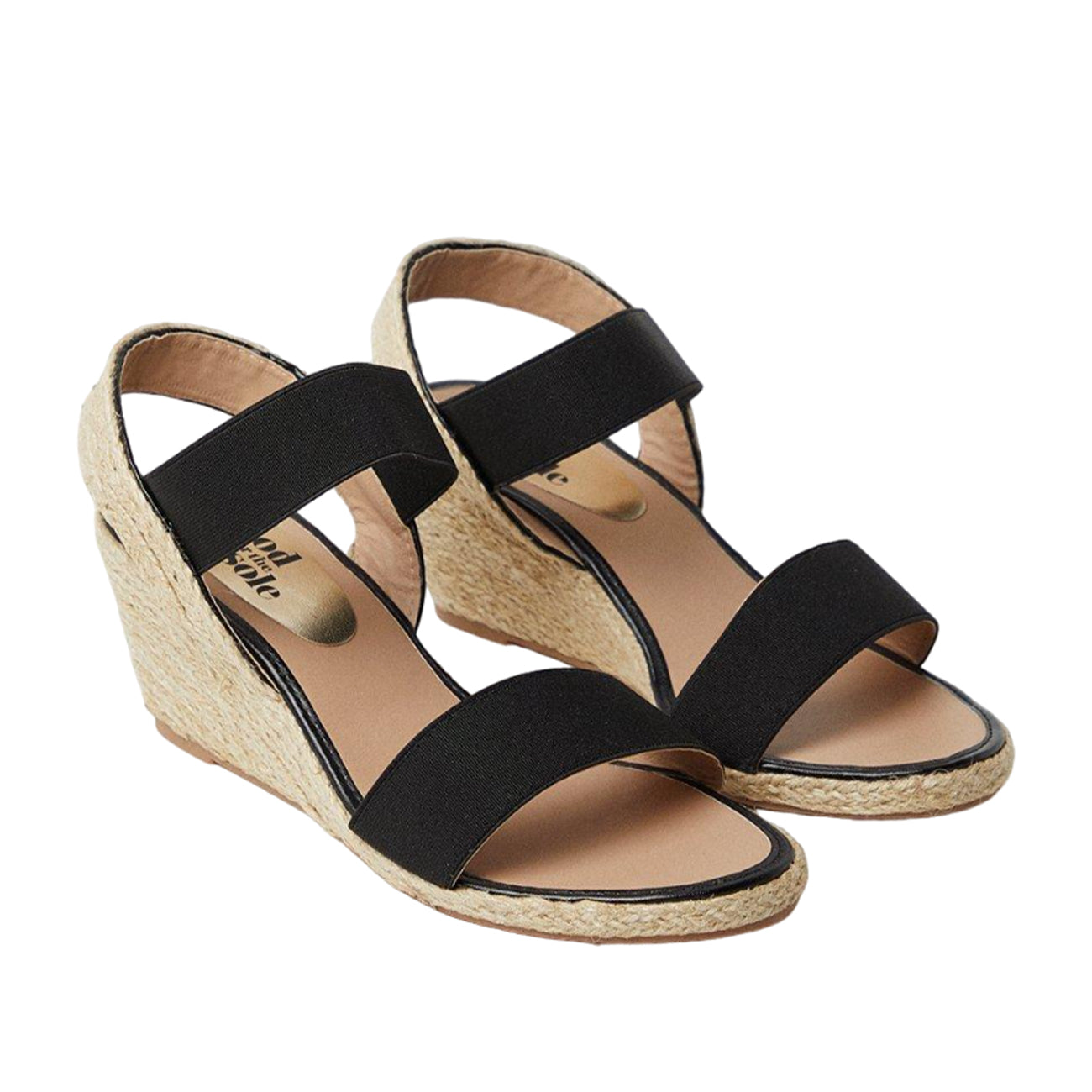 Black - Front - Good For The Sole Womens-Ladies Rema Elastic Strap Extra Wide Wedges
