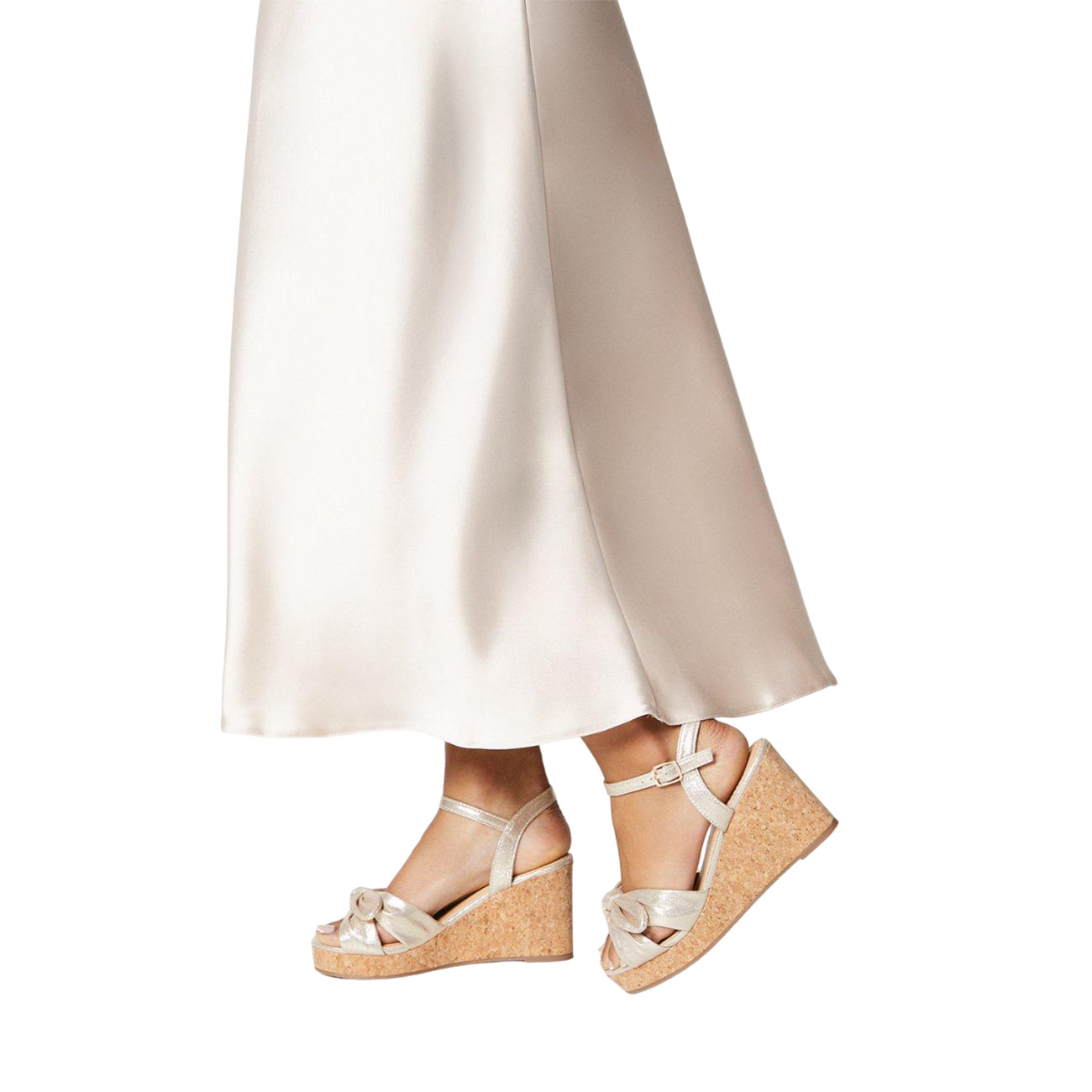 Gold - Side - Dorothy Perkins Womens-Ladies Rikki Bow Wide Wedges