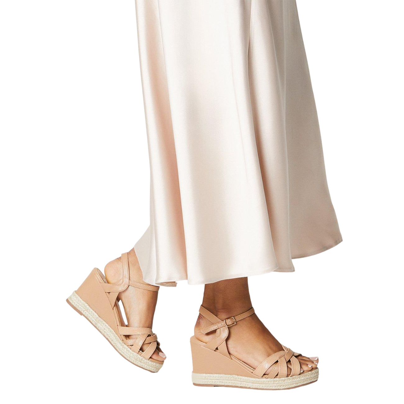 Blush - Side - Dorothy Perkins Womens-Ladies Riri Curved Strap Extra Wide Wedges