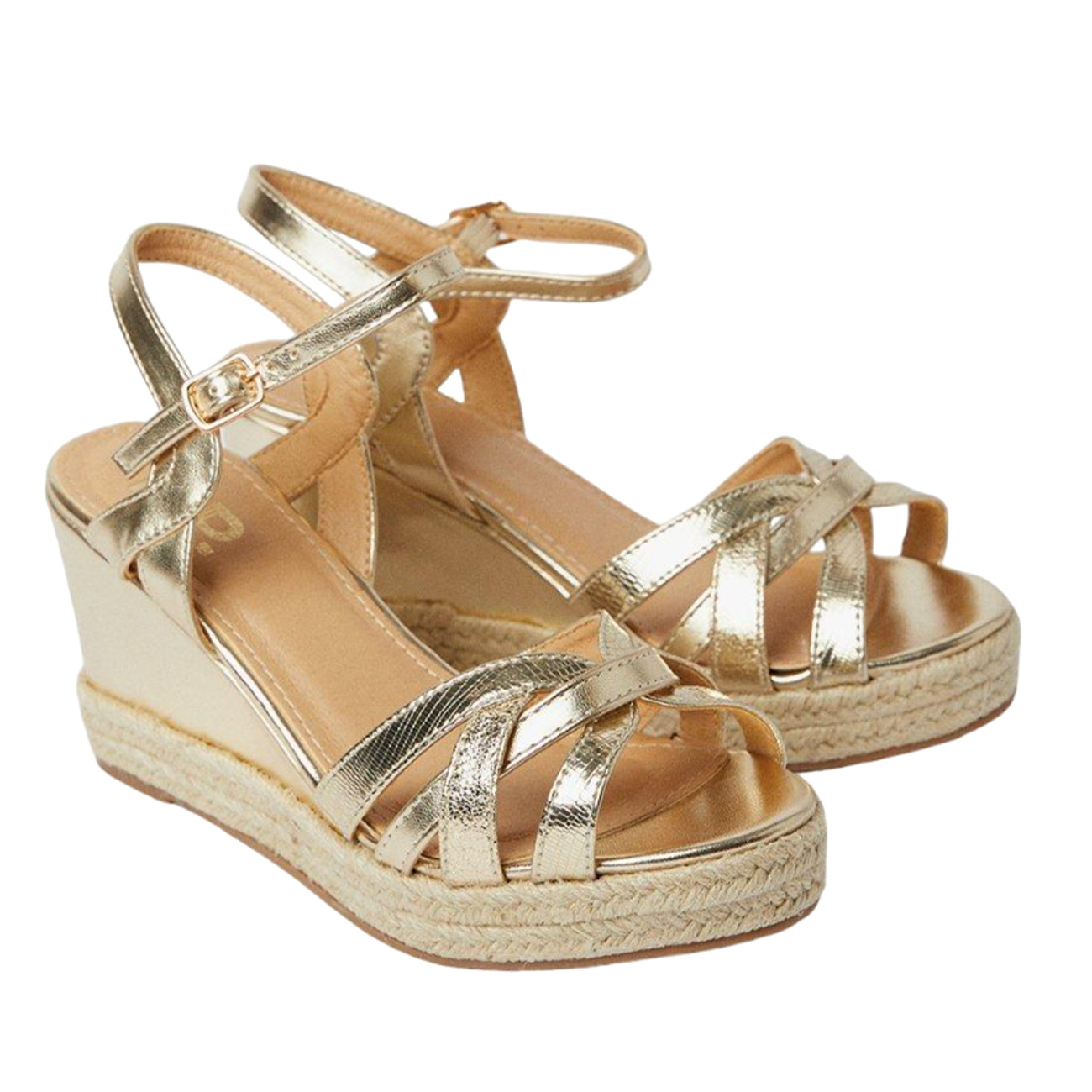 Gold - Front - Dorothy Perkins Womens-Ladies Riri Curved Strap Extra Wide Wedges