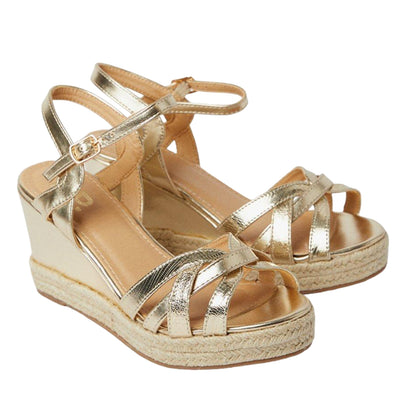 Gold - Front - Dorothy Perkins Womens-Ladies Riri Curved Strap Extra Wide Wedges