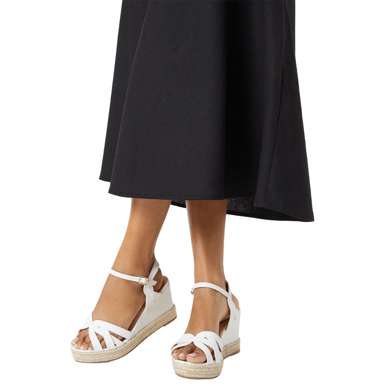 White - Side - Dorothy Perkins Womens-Ladies Riri Curved Strap Extra Wide Wedges
