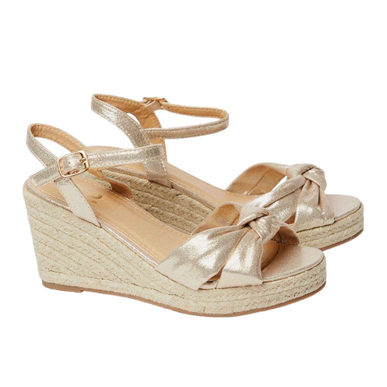 Gold - Front - Dorothy Perkins Womens-Ladies Romi Knotted Wedges
