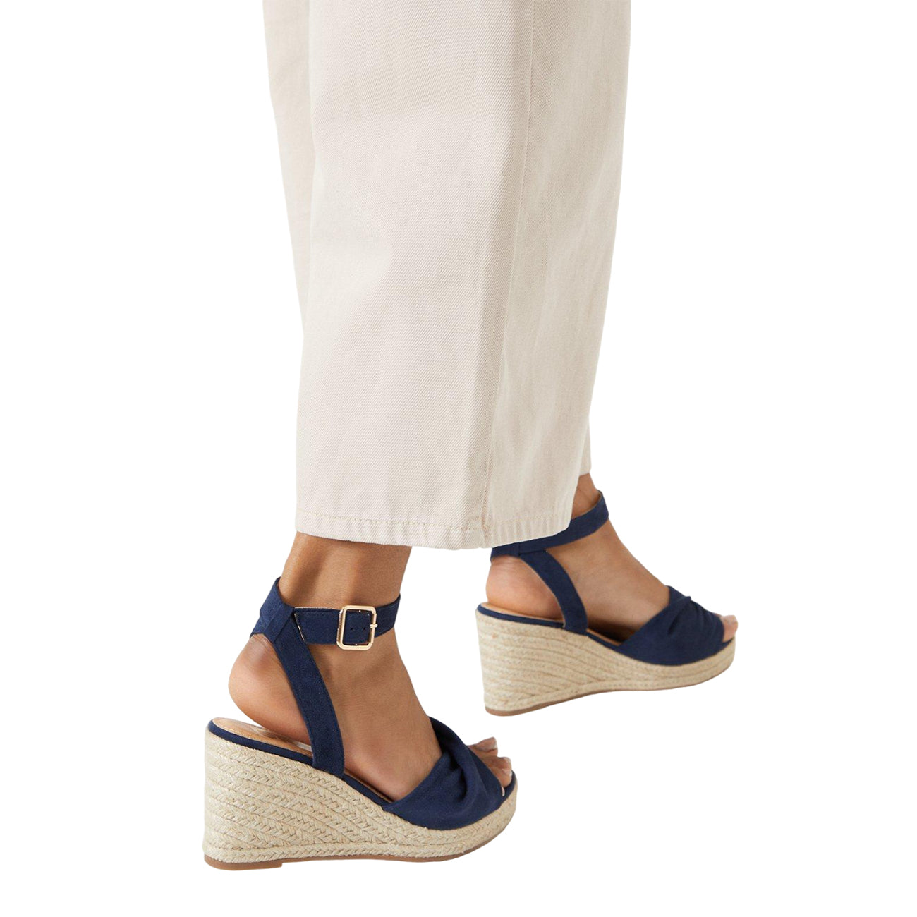 Navy - Side - Dorothy Perkins Womens-Ladies River Twisted Extra Wide Wedges