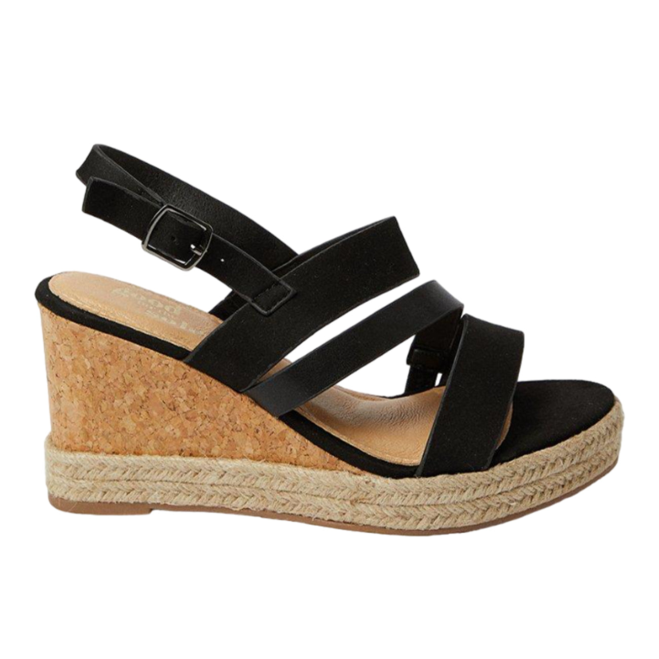 Black - Back - Good For The Sole Womens-Ladies Hannah Asymmetric Wide Wedges