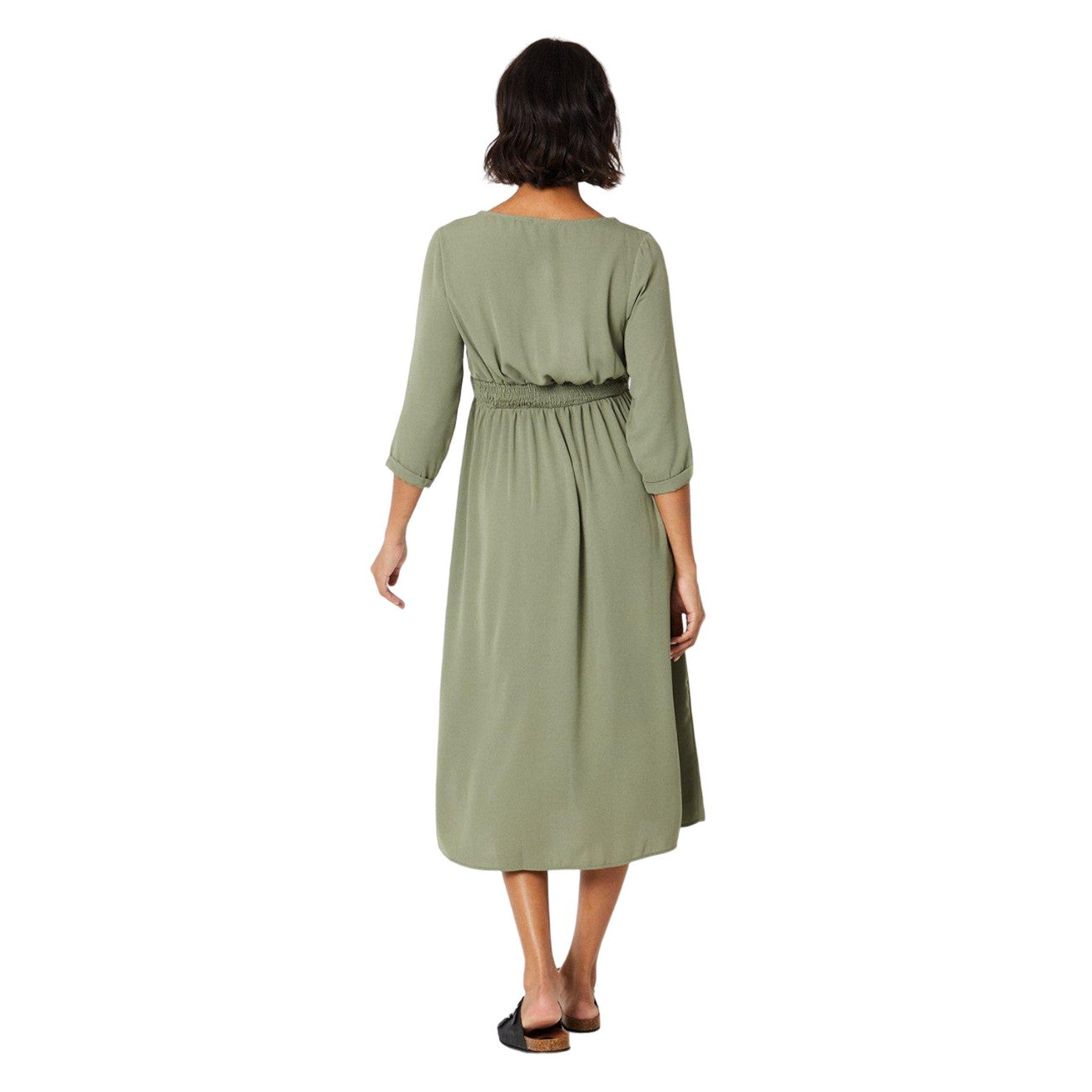 Khaki Green - Back - Dorothy Perkins Womens-Ladies Shirred Waist Midi Dress