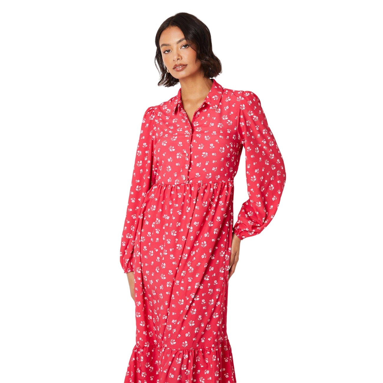 Red - Side - Dorothy Perkins Womens-Ladies Floral Midi Shirt Dress