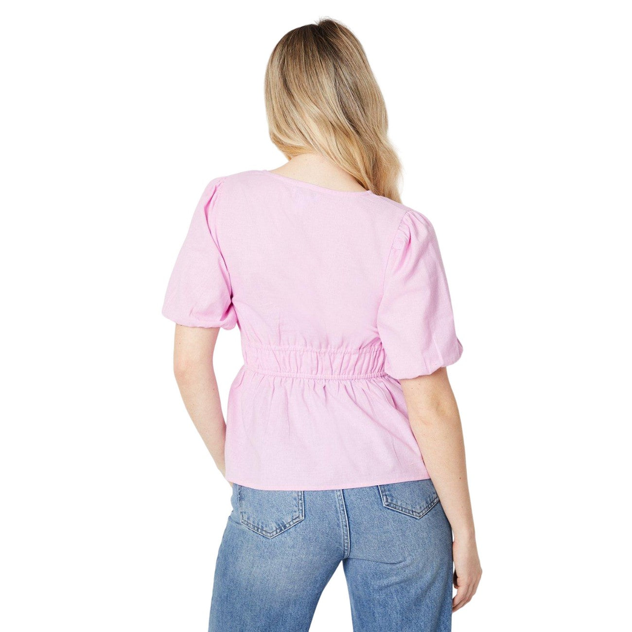 Pink - Back - Dorothy Perkins Womens-Ladies Linen Button Front Blouse