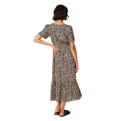 Brown-Black - Back - Dorothy Perkins Womens-Ladies Animal Print Shirred Waist Midi Dress
