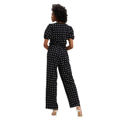 Monochrome - Back - Dorothy Perkins Womens-Ladies Spotted V Neck Tall Jumpsuit