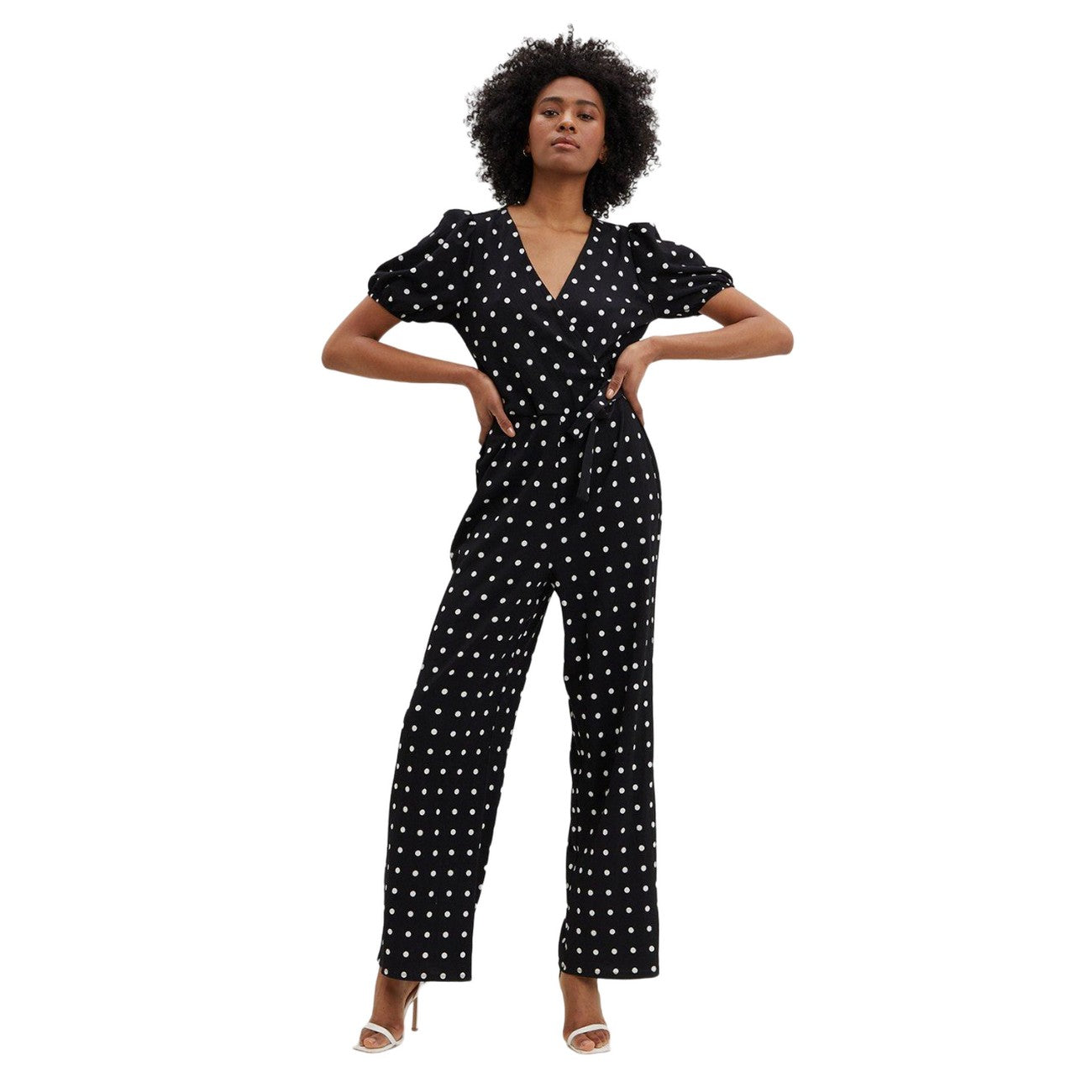 Monochrome - Front - Dorothy Perkins Womens-Ladies Spotted V Neck Tall Jumpsuit