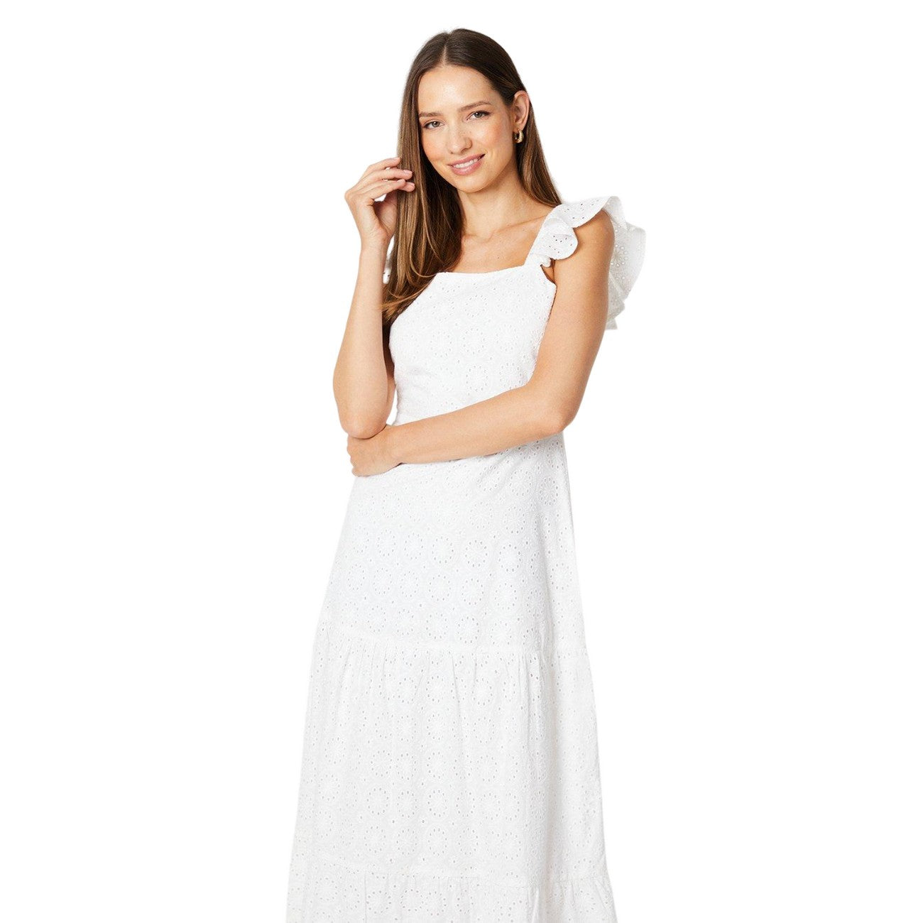 Ivory - Side - Dorothy Perkins Womens-Ladies Broderie Tiered Hem Midi Dress