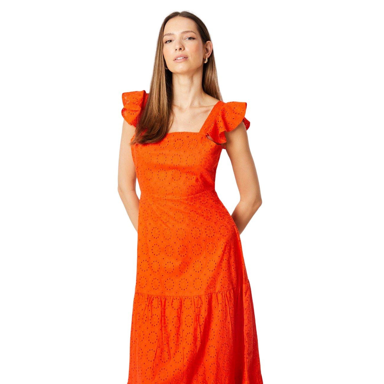 Red - Back - Dorothy Perkins Womens-Ladies Broderie Tiered Hem Midi Dress