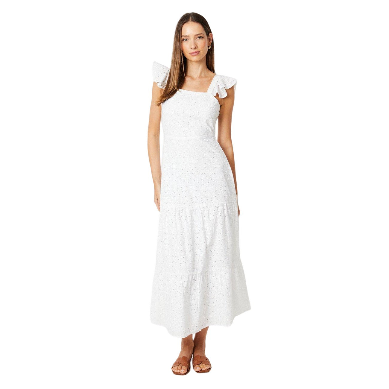 Ivory - Front - Dorothy Perkins Womens-Ladies Broderie Tiered Hem Midi Dress