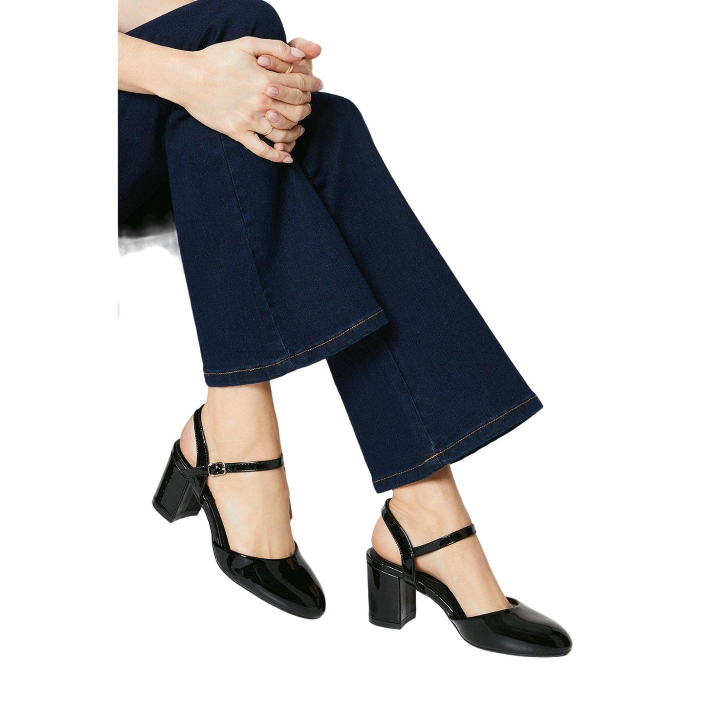 True Black - Side - Good For The Sole Womens-Ladies Camilla High Block Heel Court Shoes