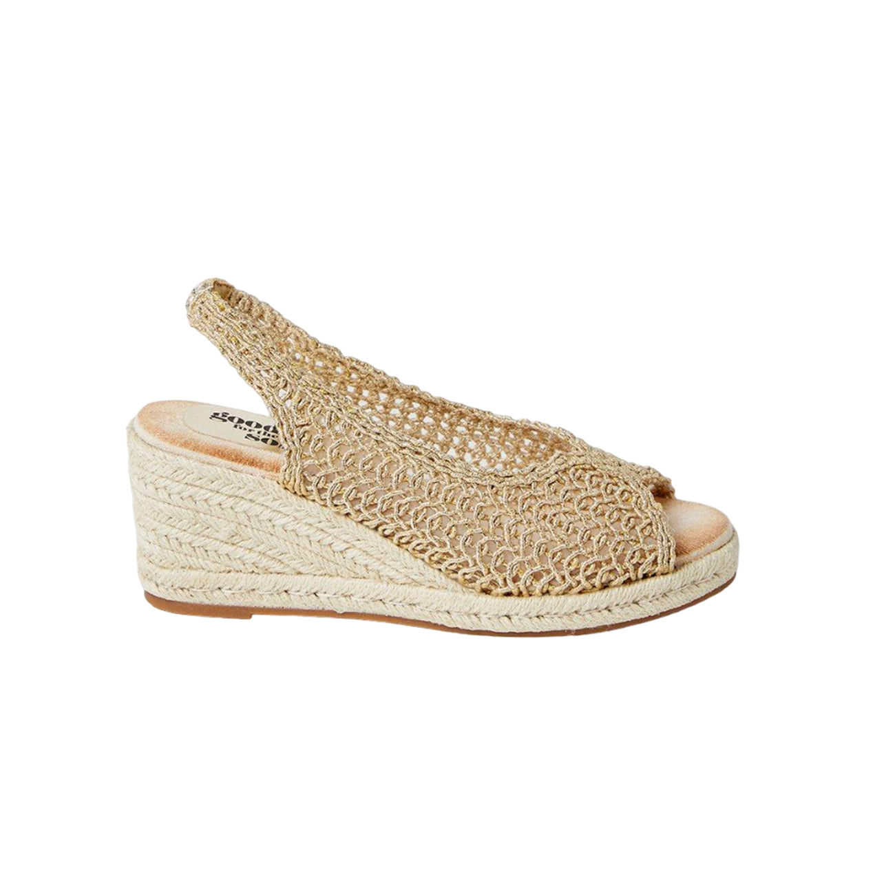 Gold - Back - Good For The Sole Womens-Ladies Remi Comfort Crochet Sling Back Wedge Sandals
