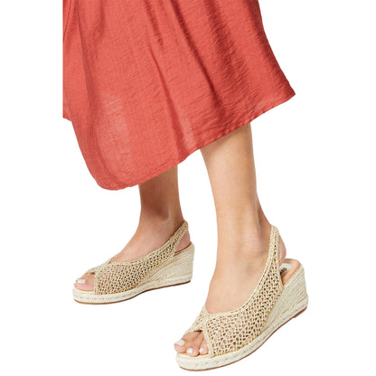 Gold - Side - Good For The Sole Womens-Ladies Remi Comfort Crochet Sling Back Wedge Sandals