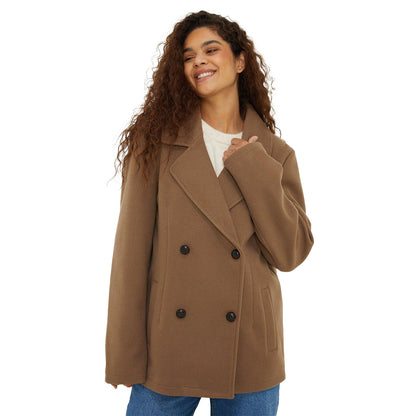 Mink - Front - Dorothy Perkins Womens-Ladies Contrast Button Tall Peacoat